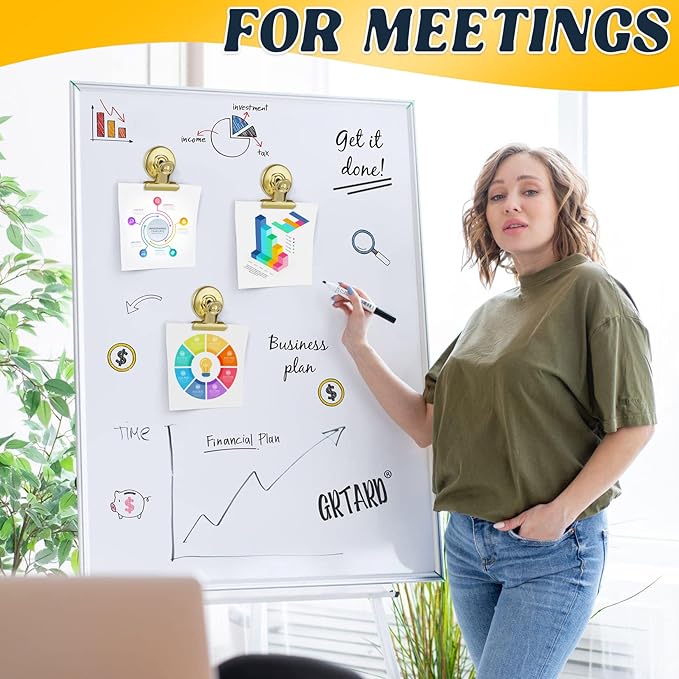 Grtard 6 Pack Magnetic Clips Heavy Duty, Magnet Clips for Fridge, Refrigerator Magnets, Strong Magnetic Clip,Scratch Free Magnets with Clip for Refrigerator, Whiteboard, Classroom, Locker(Gold)