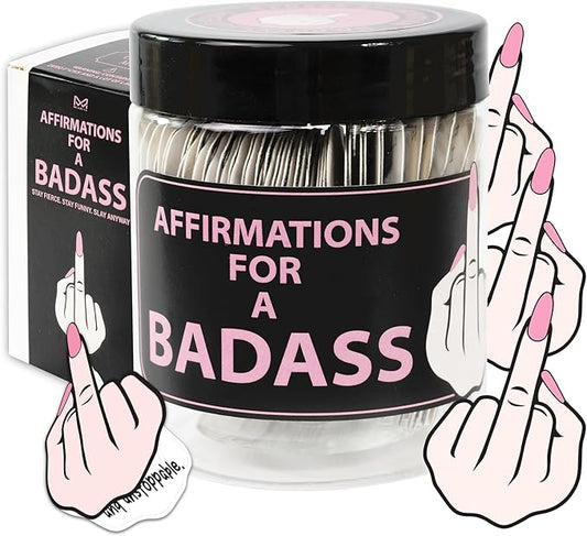 Badass Affirmation Jar – 60 Daily Motivational & Inspirational Badass Affirmations for Women, Inspirational Gifts for Women, Bestie, Miiddle Finger Gifts, Self Care Gift, Encouragement Gift