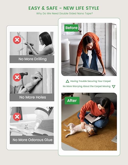 Double Sided Tape Heavy Duty, 16.4 FT Double Sided Mounting Tape, Clear & Tough Two Sided Nano Tape, Removable Picture Hanging Strips for Wall, Poster, Carpet,Balloon Home Outdoor