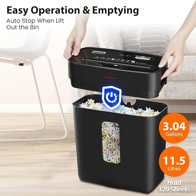 Shredder for Home Use 8-Sheet Cross-Cut Paper Shredder with P-4 Higher Security,Shred Card/Clip/Staple,Small Document Shredding Machine for Home Office Heavy Duty with Jam Proof,3.04-Gal Bin