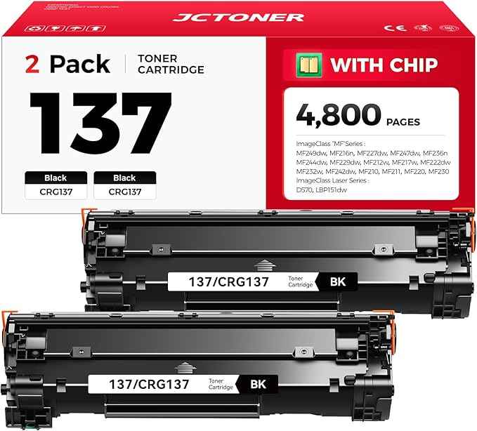 137 Black Toner Cartridge 2-Pack Replacement for Canon 137 CRG-137 for ImageCLASS LBP151dw D570 MF236n MF247dw MF249dw MF232w MF242dw MF244dw MF216n MF227dw MF212w MF210 MF220 MF230 MF240 Printer Ink
