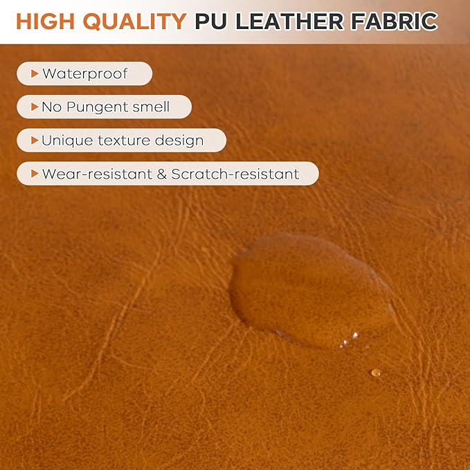 Pouf Ottoman Cover, 17.7" Square Unstuffed Pouf Cover, Faux PU Leather Moroccan Poofy Ottoman Footstool, Brown No Filler Footrest, Floor Chair Gifts Foot Rest for Living Room, (Only Cover)