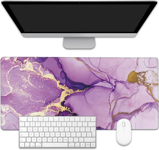 Mouse Pad,Purple Marble Desk Mat for Desktop,Desk Pad with Non-Slip Base and Stitched Edge,Extended Mousepad for Office and Home 35.4X15.7 Inch