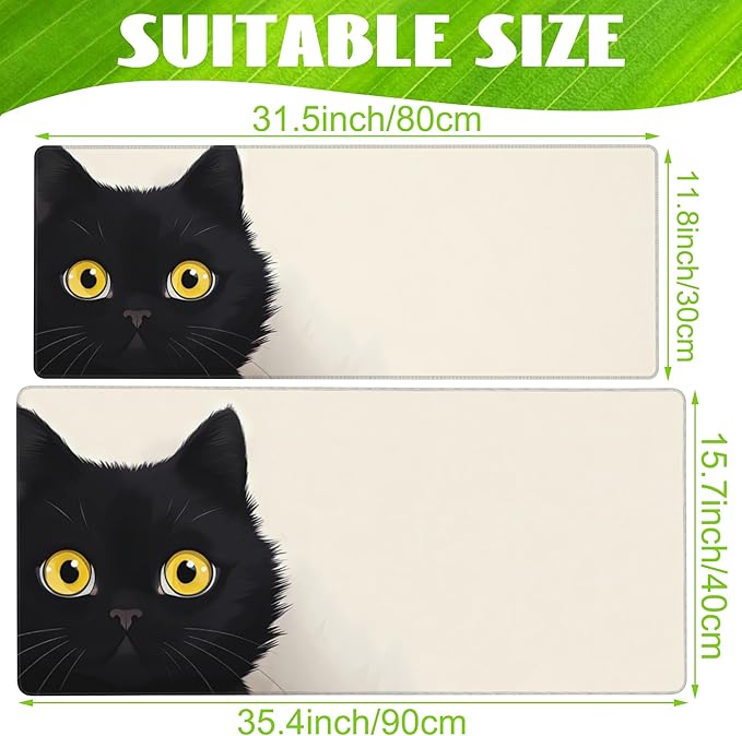 Desk Pad,Black Cat Desk Mat,Cute Cat Large Gaming Mouse Pad for Desk,Extended Big Computer Keyboard Mouse Pad with Non-Slip Base and Stitched Edge,31.5"x11.8"