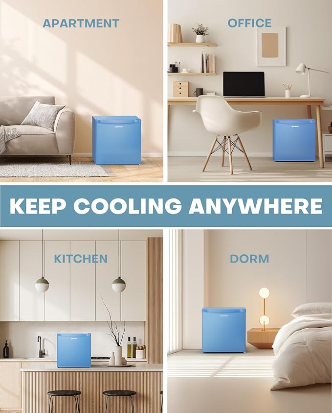 Upstreman 1.7 Cu.ft Mini Fridge with Freezer, Dorm Essentials, Adjustable Thermostat, Energy Saving, Low Noise, Single Door Compact Refrigerator for Dorm, Office, Bedroom, Blue-FR17