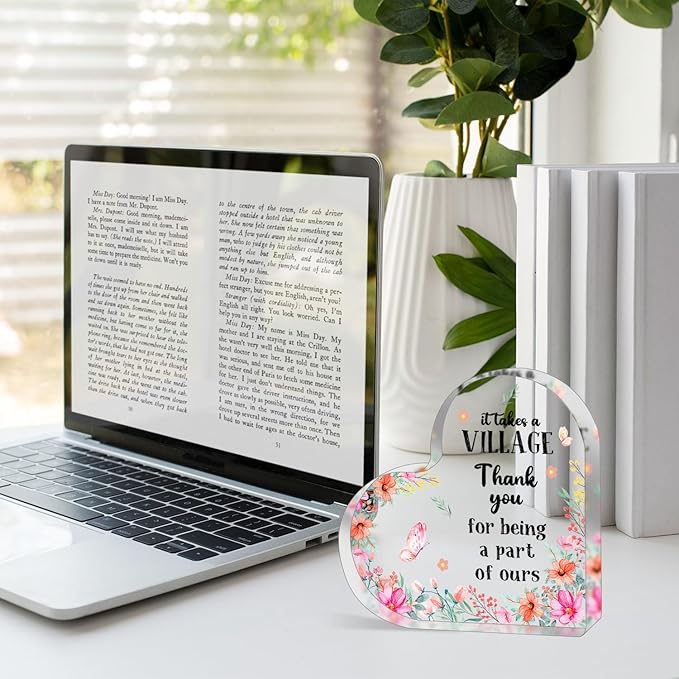 Appreciation Gifts for Women, Acrylic Heart Keepsake,Inspirational Gifts for Coworker Boss, Thank You Acrylic Gifts, Thank You Gifts for Women, It Takes a Village Thank You Gifts