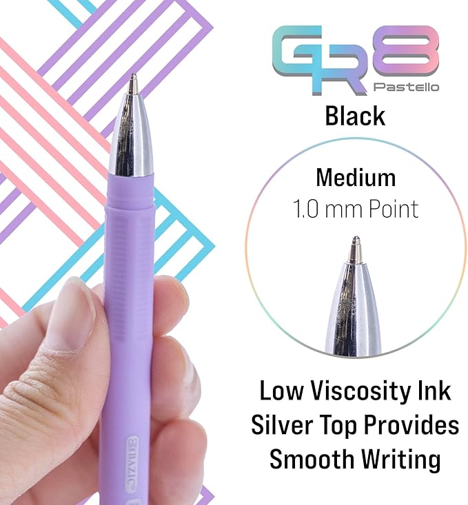 BAZIC Oil Gel Fuse Tech Ink Pen, GR8 Dazzle Black Ink w/Rubberized Barrel, 0.7 mm Medium Point Smooth Writing, for Office School (3/Pack), 24-Pack