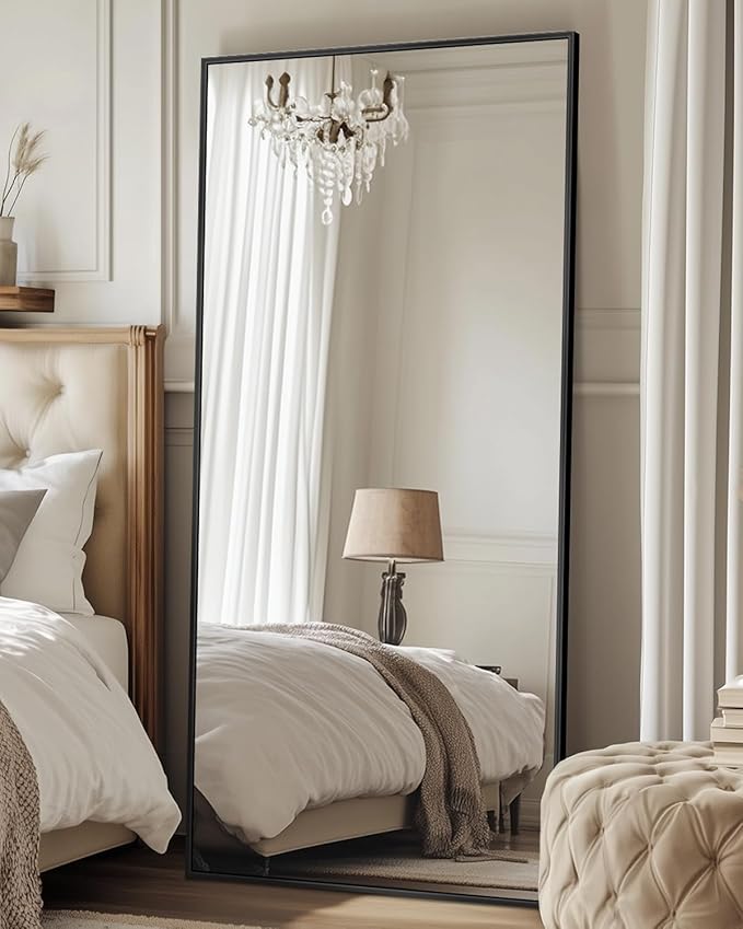 Antok Full Length Mirror, 58"x21" Floor Mirror, Floor Standing Freestanding Full Body Mirror with Stand for Bedroom, Hanging Mounted for Living Room Cloakroom, Black