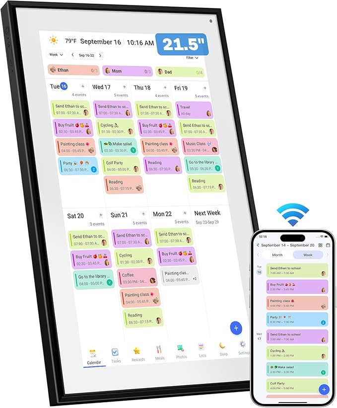 Canupdog 21.5 Inch Digital Calendar, Electronic Planner & Chore Chart, Task Rewards System, Family Photo Display, Syncs with Online Calendars, Interactive Display for Family Schedules, Christmas Gifts for Women Mom