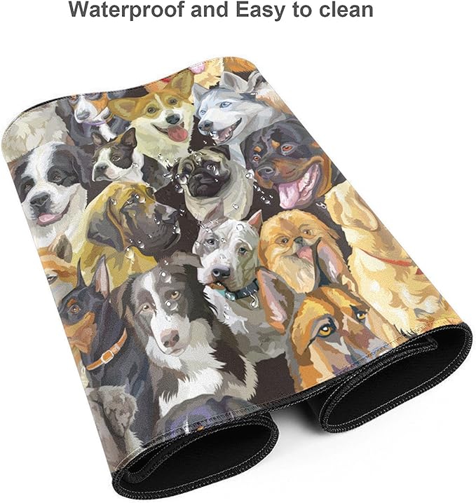 Desk Mat,Cute Dogs Heads Extended Gaming Mouse Pad for Office Work & Game,Computer Keyboard Mouse Mat Desk Non-Slip Rubber Base Large Mousepad with Stitched Edges, 31.5x15.7inch