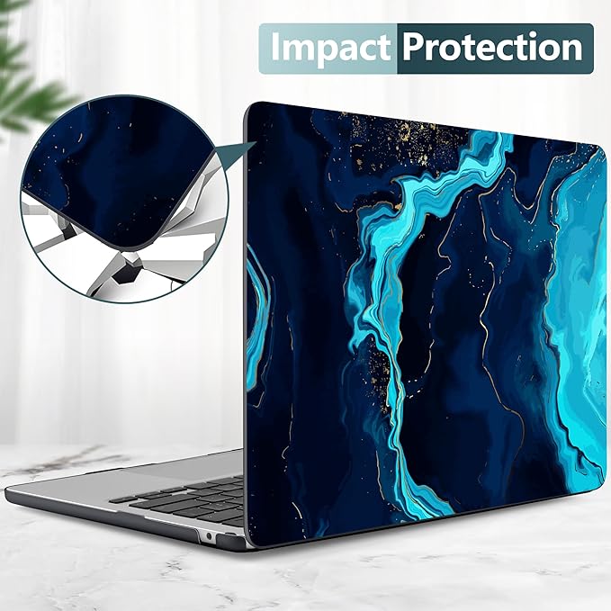 DONGKE Compatible with M4 MacBook Air 15 inch Case 2025 2024 2023 A3241 A3114 A2941 M3 M2 Liquid Retina Display Touch ID, Plastic Hard Case & Keyboard Skin & Screen Protector - Blue Marble