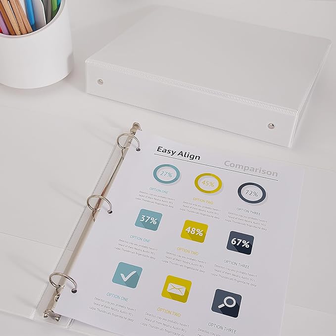 Comix Sturdy 1 Inch Round Ring View Binder, Standard 1" 3 Ring Binder for 200 Sheets of US Letter Size Paper, Pack of 12 (White)