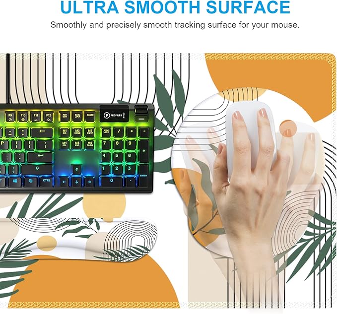 iCasso Mouse Pad and Keyboard Wrist Rest Set, 4in1 XXL Large Mousepad +Keyboard Pad+Mouse Wrist Rest+Coaster with Wrist Support, Ergonomic Desk Pad Mat for Home Office Table Computer-Elm Leaf