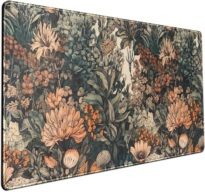 Boho Aesthetic Desk Mat Wildflowers Large Mouse Pad Gaming Pad, XXL Keyboard Mat Full Desktop Women Office Desk Accessories with Stitched Edges Anti-Slip Funny Deskpad, 31.5 X 15.8 in