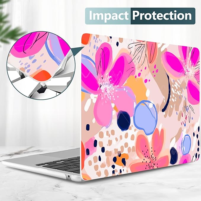 DONGKE Compatible with M4 MacBook Air 15 inch Case 2025 2024 2023 A3241 A3114 A2941 M3 M2 Liquid Retina Display Touch ID, Plastic Hard Case & Keyboard Skin & Screen Protector - Floral Artistic