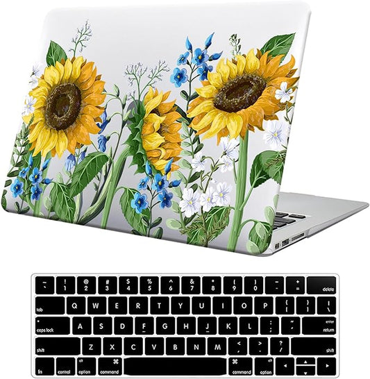 KEROM Case for MacBook Pro 16 inch 2025 2024-2021 M4 M3 M2 M1 Pro/Max Chip A3403 A3186 A2991 A2780 A2485, Cute Aesthetic Patterned Protective Plastic Hard Shell & Keyboard Cover, Sunflower