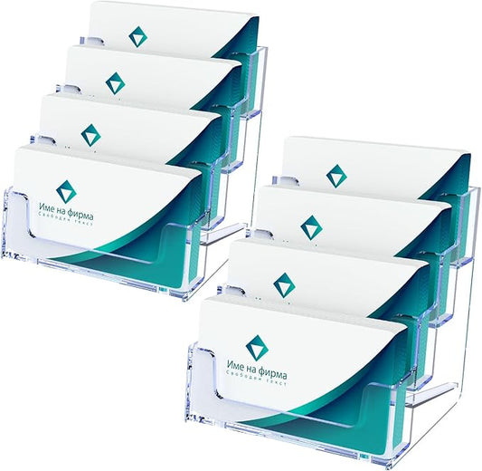 Acrylic Business Card Holder for Desk, Clear Plastic Business Card Stand with 4 Tier, Multiple Business Display Holder for Exhibition, Office and Hotel, 2 Pack