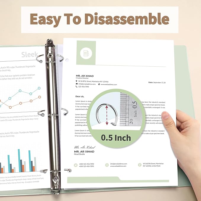 SUNEE 3 Ring Binder 1/2 Inch 4 Pack, Clear Half Inch View Binder Three Ring 0.5" PVC-Free (Fit 8.5x11 Inches) for School or Office Supplies, Neutral Aesthetic