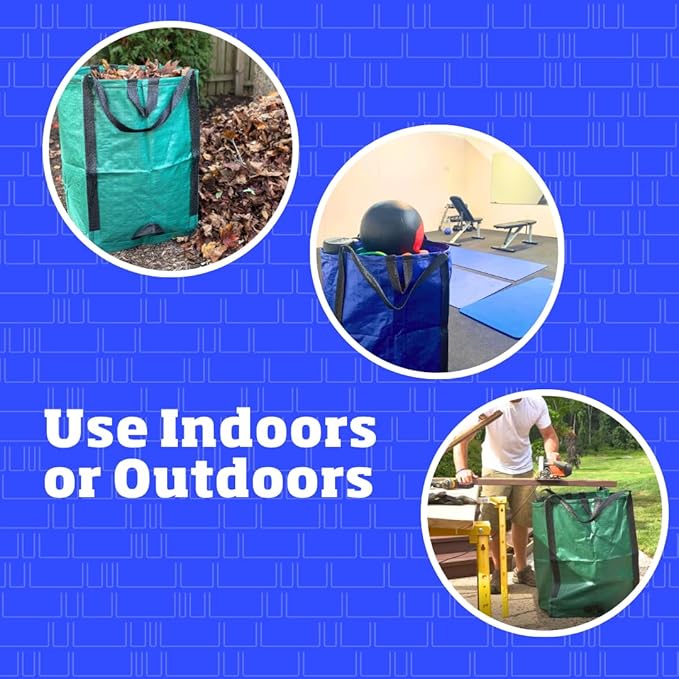 DURASACK Heavy Duty Home and Yard Bags 48-Gallon Reusable Self-Standing Lawn and Leaf Bags Garbage Can with Reinforced Handles, Gingham Green, 3 Pack