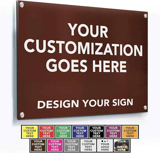 Custom Metal Business Signs, Personalized Aluminum Outdoor Signs, White Aluminum (Brown, 24x18 In)