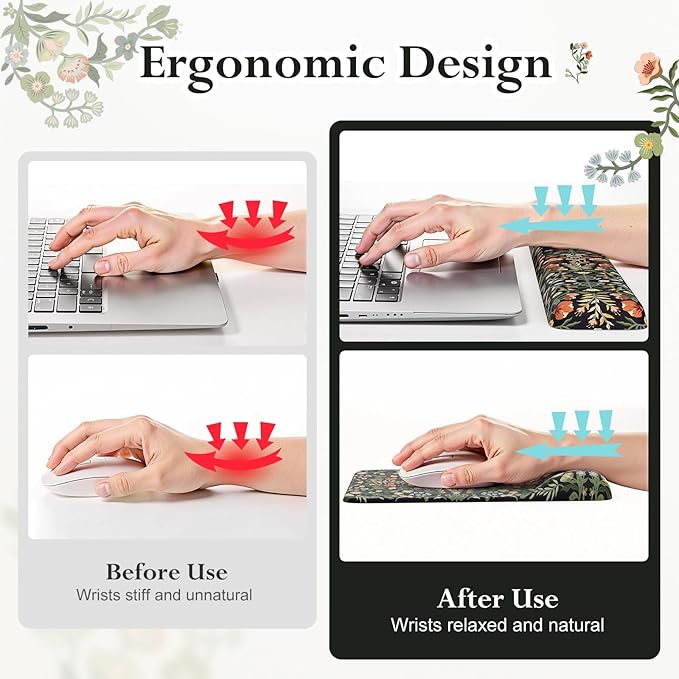 iLeadon Mouse Pad Set, Non Slip Office Desk Mat, Soft Keyboard Wrist Rest and Mouse Pad Set, Non Slip Gaming Desk Mat and Wrist Pad for Keyboard with Coaster for Women Home (Black)