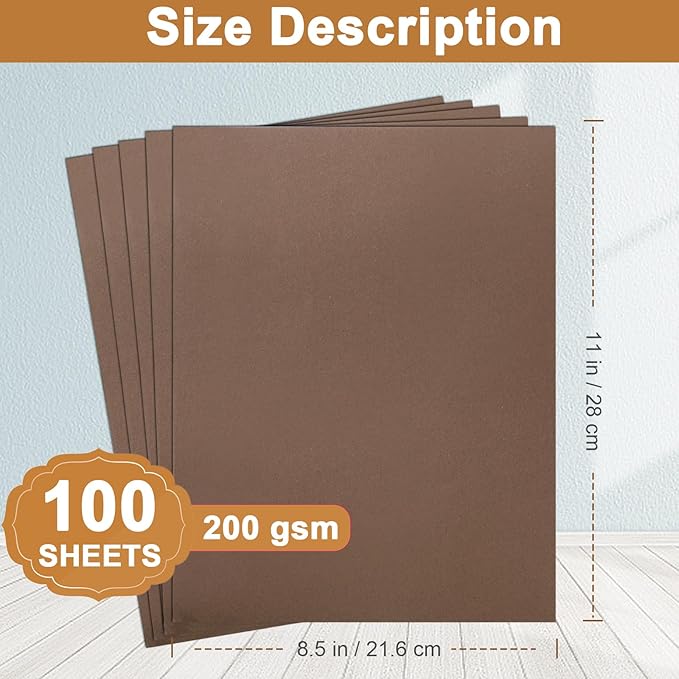 100 Sheets Coffee Color Cardstock 8.5 x 11 Scrapbooking Paper, 200gsm/75lb Heavyweight Printer Paper Card Stock for DIY Card Making, School Crafts, Thank You Cards, Certificates