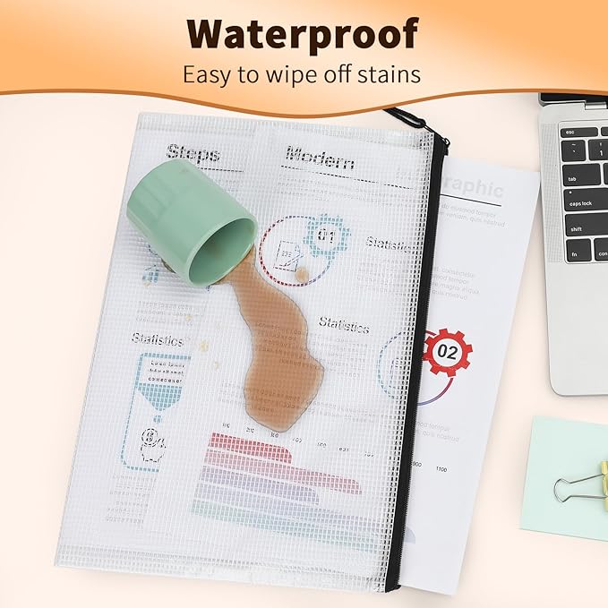 Umriox Zipper Mesh Document Pouch, 16.9x12.4 in (Black, 18 Packs), Clear Zipper Pouches, Waterproof Travel Pouch for Office Supplies, Puzzles, Board Games and Craft Projects