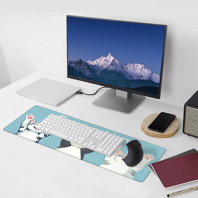 Funny Cat Desk Mat Large Gaming Mouse Pad Funny Cat Extended Mousepad Big in Laptop Computer Mouse Keyboard Mat for Office Desk Decor 31.5x12 in