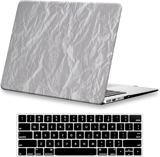 DTangLsm Compatible with MacBook Air 13 inch Case 2022 2021 2020-2018 Release M1 A2337 A2179 A1932 Faux Leather Hard Shell Plastic Case&Keyboard Cover Fit Mac Air 13 inch with Touch ID, Wrinkled Grey