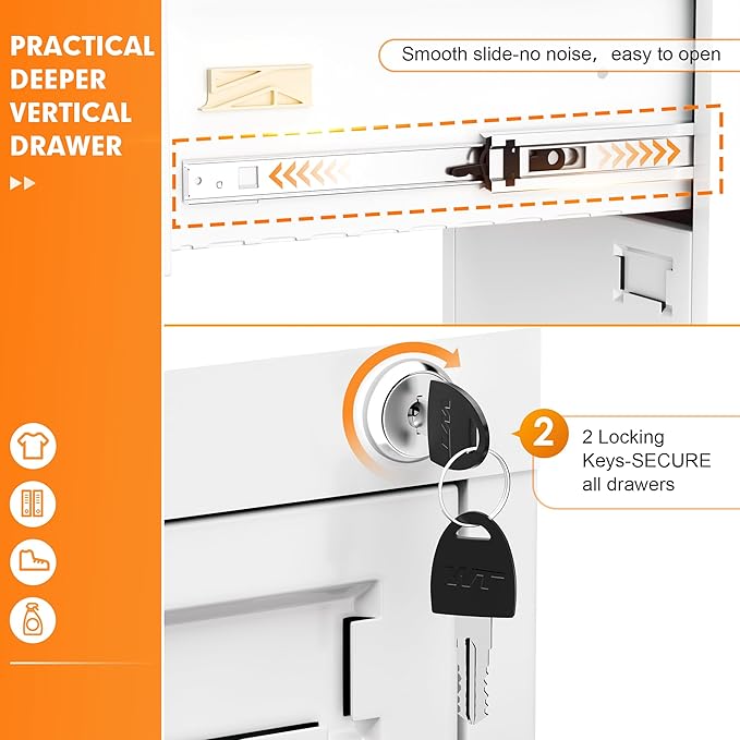 INTERGREAT 4 Drawer File Cabinet, White Metal Filing Cabinet with Lock, Tall Locking File Cabinets with 4 Adjustable Hanging Frame for Home Office