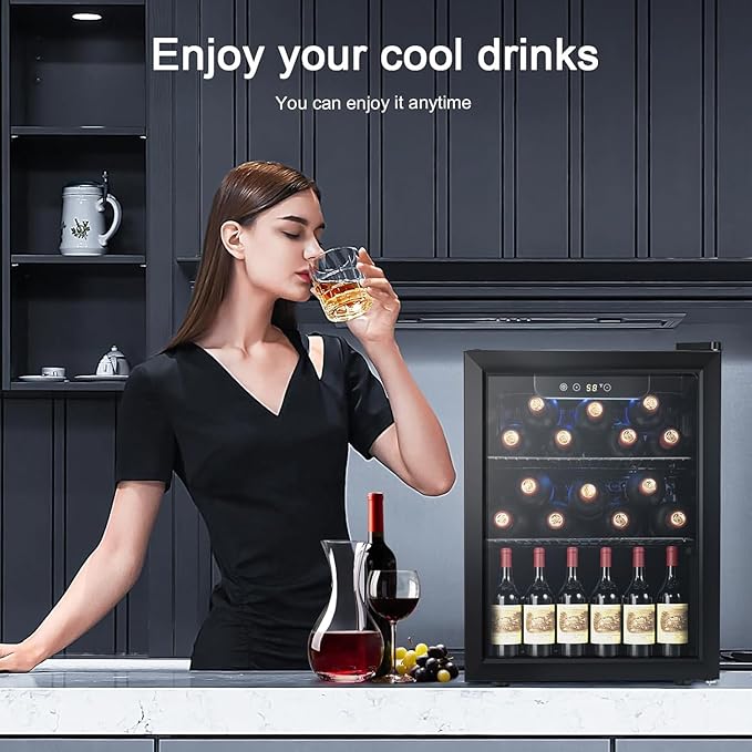 Antarctic Star Wine Cooler, Beverage Refrigerator,16 Bottle 68 Can Freestanding Wine Cellar Front Glass Door for Home and Bar, Digital Temp Control, Blue LED, 1.7 Cu.Ft.