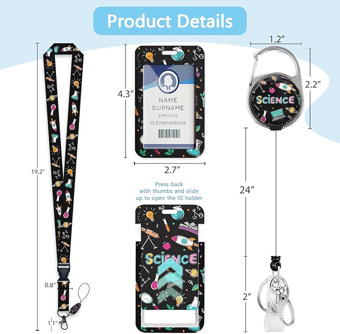 Gctriki Science Teacher Lanyard with ID Holder, Cute ID Badge Holder with Lanyard Badge Reel Retractable, Lanyards for ID Badges Clip Teacher Nurse Retractable Keychain Name Tag Badge Office Gifts