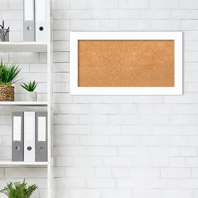 Amanti Art Natural Cork Board for Wall, 15x27 Vision Board with White Frame, Small Corkboard Office Decor for Home Organization, Casual Corkboard Pinboard to Display Items for Home Organization in