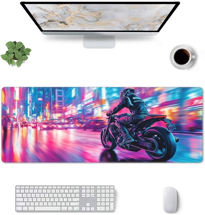 Motorcycle Mouse Pad 31.5 X 11.8 Inch Big Desk Rubber Base Stitched Edges Keyboard Pad XXL Mouse Mat for Home Game and Office