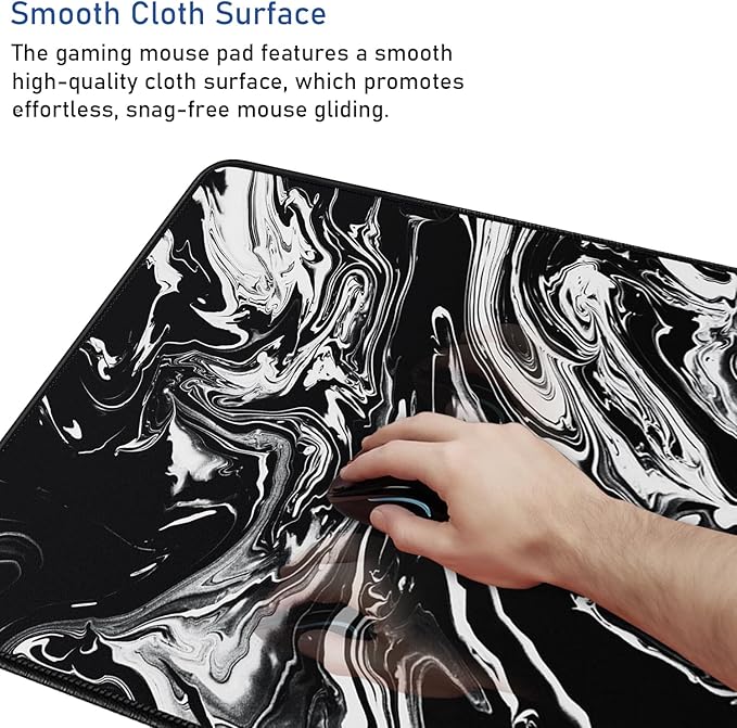 Large Extended Gaming Mouse Pad with Stitched Edges, Durable Non-Slip Natural Rubber Base, Waterproof Computer Keyboard Pad Mat for Esports Pros/Gamer/Desktop/Office/Home - Black White