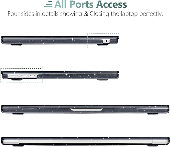 DONGKE Compatible with M4 MacBook Air 15 inch Case 2025-2023 A3241 A3114 A2941 M3 M2 Retina Display Touch ID, Plastic Hard Case & Keyboard Skin for MacBook Air 15" - Sparkly Black Bows