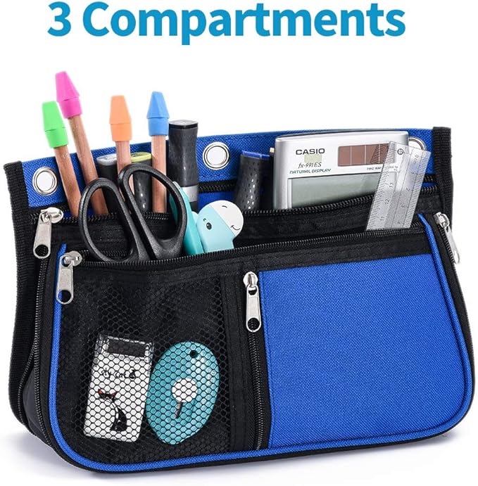 Sooez Expandable Zipper Pencil Pouch for Binder - Large Capacity, 3 Ring, Fabric Pockets - 2 Pack, Grey & Pink