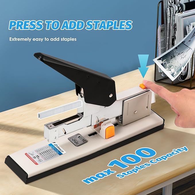 Heavy Duty Stapler 210 Sheets Capacity, Effortless Office School Stapler with Adjustable Stapling Width of 60mm (2.36") with 4000 Staples, White