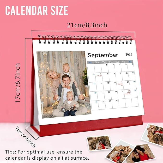 Custom Photo Wall Calendar 2026 - Personalized Family & Office Photo, Print Your 13 Memories Custom - Perfect for Parties, Birthdays & Christmas Gifts (Calendar 8.3'' x 6.7'', desk Calendar)
