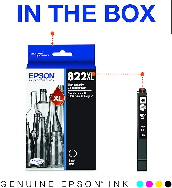Epson Workforce Pro WF-4830 Wireless All-in-One Printer with Auto 2-Sided Print & EPSON T822 DURABrite Ultra Ink High Capacity Black Cartridge & EPSON T822 DURABrite Ultra Ink High Capacity Black