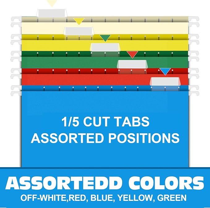 HERKKA Extra Capacity Hanging File Folders, 30 Pack Reinforced Letter Size Hanging Folders with Heavy Duty 3 Inch Expansion, Designed for Bulky Files, Medical Charts, Adjustable Tabs, Assorted Colors