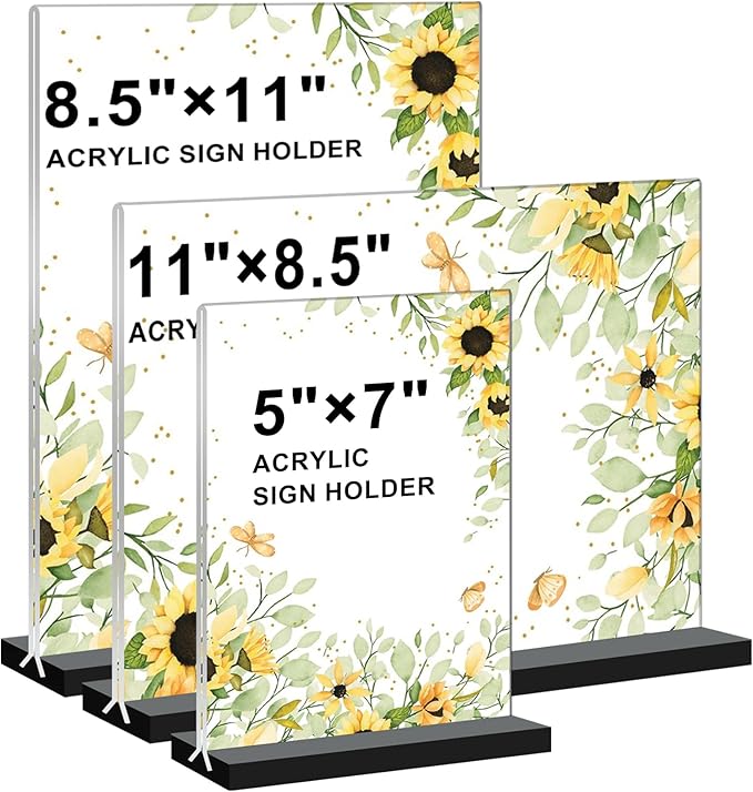 Acrylic Sign Holder 11x8.5 '' Horizontal T-Shaped Clear Double-Sided Table Menu Stands Plastic Picture Frames Display Desktop Display Holders for Wedding Table,Restaurant Signs,Office, Store,6 Pack