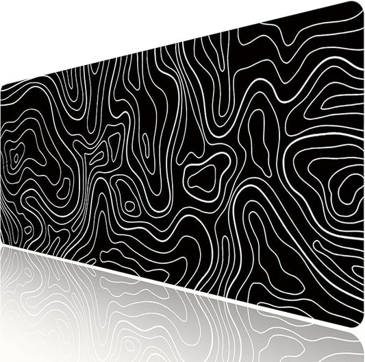 Large Gaming TOPO Keyboard Mouse Pad Black Topographic Mouse Pad with Anti-Slip Rubber Base, Extended XXL Long Gaming Mousepad Big Mouse Pads for Desk,31.5 X 11.8 Inch