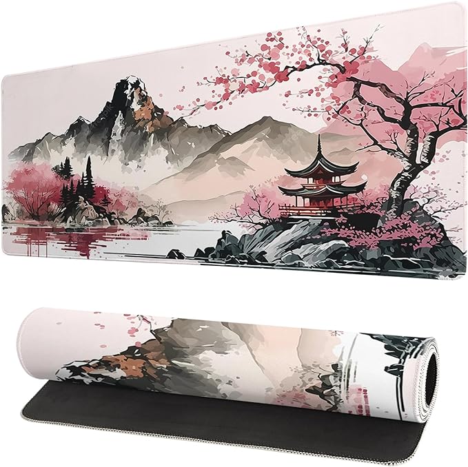 Watercolor Japanese Large Gaming Mouse Pad,Mouse Pad Gaming 31.5 x 11.8 in Mouse Mat Desk Pad,Large Desk Mat,Extended Keyboard Mousepad with Non-Slip Base and Stitched Edge for Desk Home Office