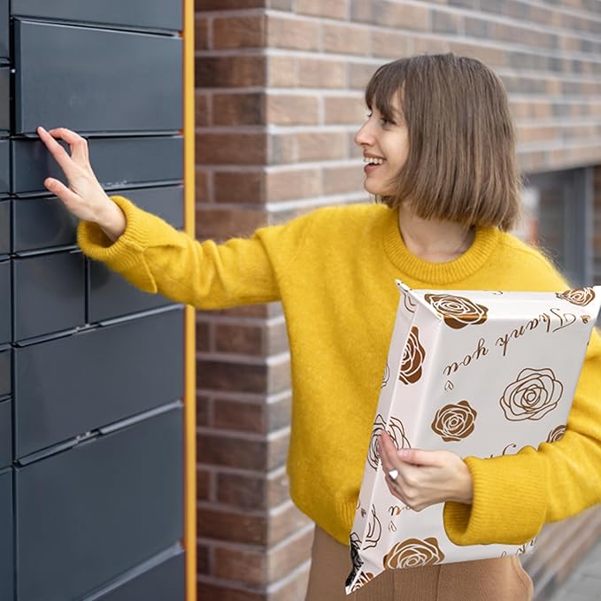 Thank You Poly Mailers 6x9 Inch 100 Pcs - Gold Rose Printed Shipping Bags for Clothing - Waterproof and Tear Resistant Mailing Envelopes - Self-Sealing Packaging Bags for Small Business