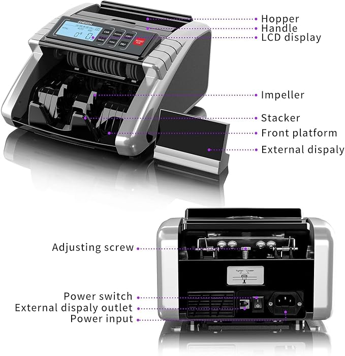 Aneken Money Counter Machine with Value Count, Dollar, Euro UV/MG/IR/DD/DBL/HLF/CHN Counterfeit Bill Detectors，Add and Batch Modes, Cash Counter with LCD Display