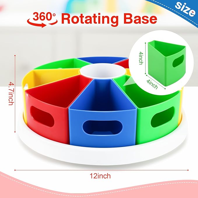 360 Degree Rotating Kids Desk Organizer, Colorful Art Supply Storage and Organization with 8 Removable Compartments, 12" Durable ABS Material for Classroom & Home Use – Perfect Teacher and Child Gift