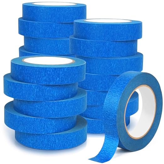 20 Rolls Blue Painters Tape Bulk Pack, Painter's Tape 1-inch × 55 yards, Multi-Surface Residue-Free Blue Masking Tape for Wall Painting, Artwork, Automotive and Packaging Labelling, Total 1100 Yards