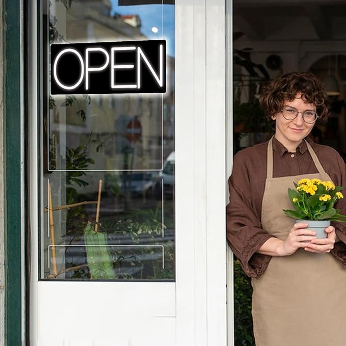 Open Signs for Business, LED Neon Open Sign 22 Inch 12V/2A Ultra Bright Lighted Open Sign Electric Light Up Open Sign for Business Storefront Window Glass Door Retail Shop Store Bar Salon Restaurant White