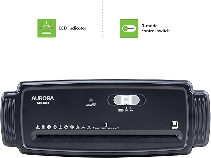 Aurora AU660S 6-Sheet Strip Cut Paper/Credit Card Shredder Without Wastebasket, Portable with Extendable Arm, Black
